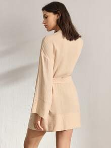 Ocili 女士纯色睡袍，带腰带，睡衣 - 杏色 - 查看 3