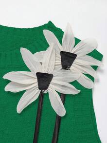 Franclia 秋冬新款宽松碎花圆领无袖针织背心搭配碎花灰色A字针织中长裙，女士两件套毛衣套装 - 綠色 - 查看 6