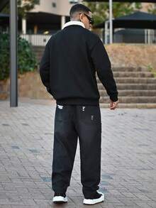 Devon Thys 新款男士拼接羊羔绒领卫衣，时尚休闲，秋冬长袖上衣 - 黑色 - 查看 6