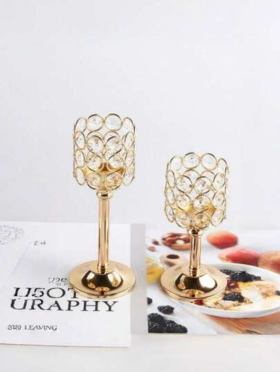 1个桌面闪亮透明水晶烛台创意设计优雅婚礼家居装饰中心摆件派对装饰品