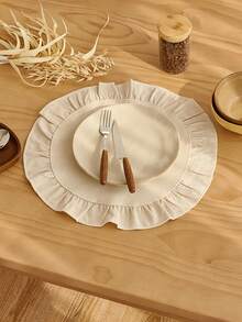 1-Piece   Solid Color Linen Placemat In Plain White With Ruffle Edges, Stain-Resistant , Perfect For Decorating Your Dining Room And Table. Suitable For Family Gatherings, Daily Use, Banquets, Weddings, Holidays, And Parties. - Multicolor - View 6