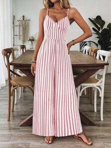 Breezaya Damen lässiger Jumpsuit mit Blume Muster, weiter Passform, mit Spaghettiträgern und offenem Rücken, für Frühling/Sommer - Pink - Übersicht 6