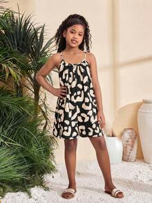 SHEIN Tween Girl Casual Vacation Fashionable Leopard Print Loose Jumpsuit - Black - View 4