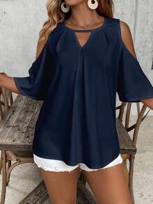 EMERY ROSE Plus Size Women Solid Color Ruched Off-Shoulder Casual Versatile Daily Wear Blouse - Multicolor - View 2