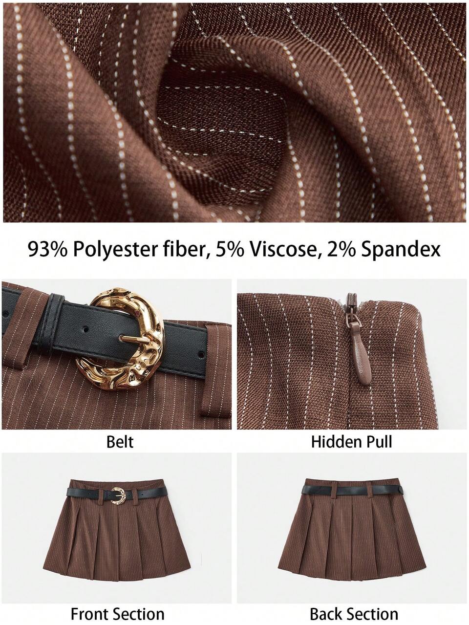 SHEIN Maija Graphic Brown Striped Pleated Mini Skirt, Versatile Going Out Urban Style Casual Birthday For Women Carnival Valentine's Day Spring To Summer Party
