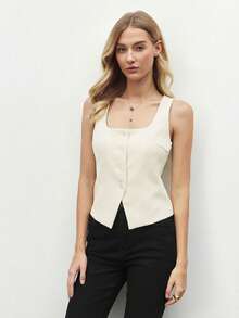 BizChic 黑色西装马甲，百搭实用，适合办公室、正式场合、优雅都市通勤、休闲场合，以及充满浪漫90年代复古风情的场合，例如派对、毕业典礼、婚礼宾客、伴娘、主持人、外出、社交活动、音乐会、毕业典礼、早午餐、机场等。 - 白色 - 查看 3