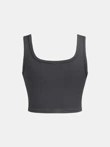 SHEIN Girlism 少女修身休闲圆领背心和骑行短裤多件套 - 深灰色 - 查看 9