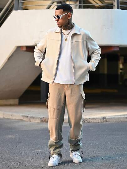 Devon Thys Men's Casual Solid Color Long Sleeve Zip-Up Jacket For Autumn/Winter, For Fall