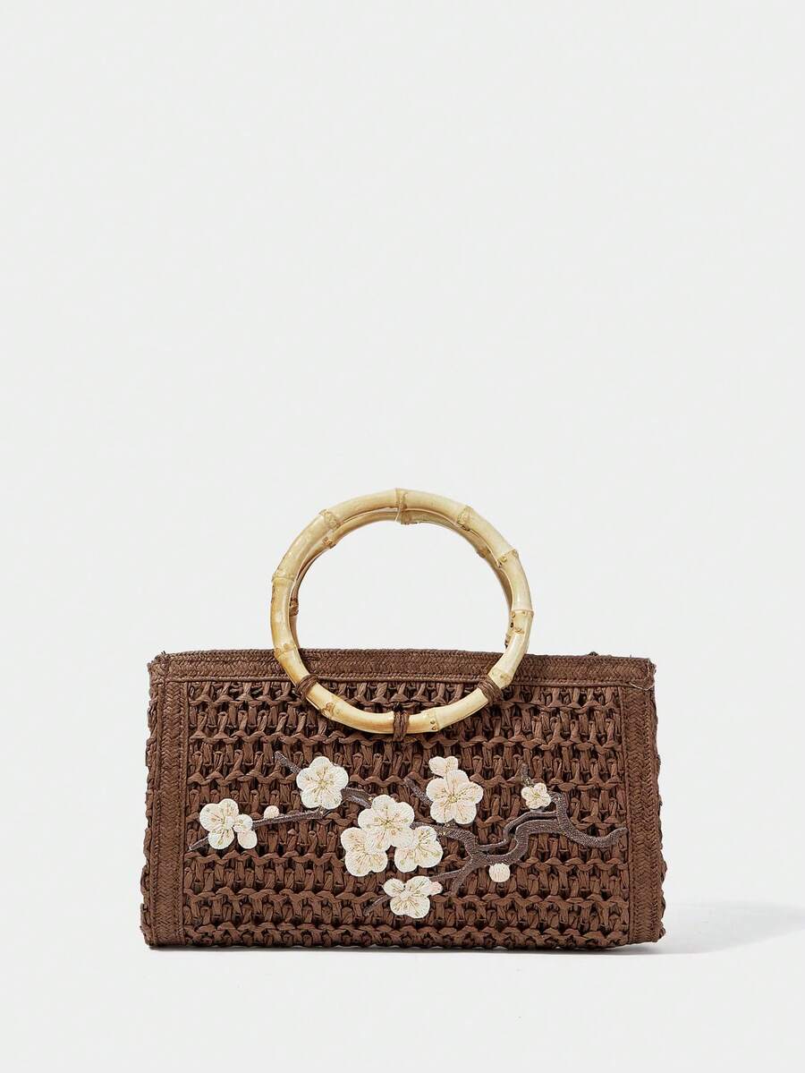 SHECARRY Bolso de tote casual bohemio con estampado floral para mujer - Café - Ver 1