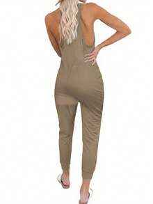 EMERY ROSE 女士纯色极简无袖连体裤 女士休闲连体裤 舒适连体裤 - 棕色 - 查看 2