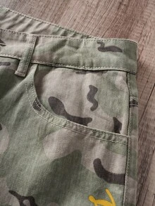 Manfinity Joysei Quần short denim dáng suông rộng rãi, in khẩu hiệu tiếng Anh, phong cách đường phố thường ngày, thích hợp cho mùa xuân/hè. - Nhiều màu - Xem 3