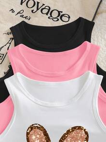 三件套蝴蝶结爱心印花休闲无袖上衣，适合春夏穿着，时尚吊带背心，粉色、白色、黑色可选，百搭牛仔裤，日常休闲穿着。 - 白色 - 查看 4