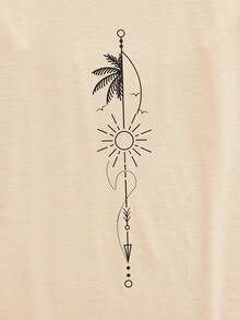 Open Phase 男士休闲太阳印花无袖背心，夏季 - 卡其色 - 查看 4