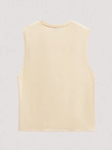 Open Phase 男士夏季休閒椰樹和字母印花背心 - 卡其色 - 查看 2