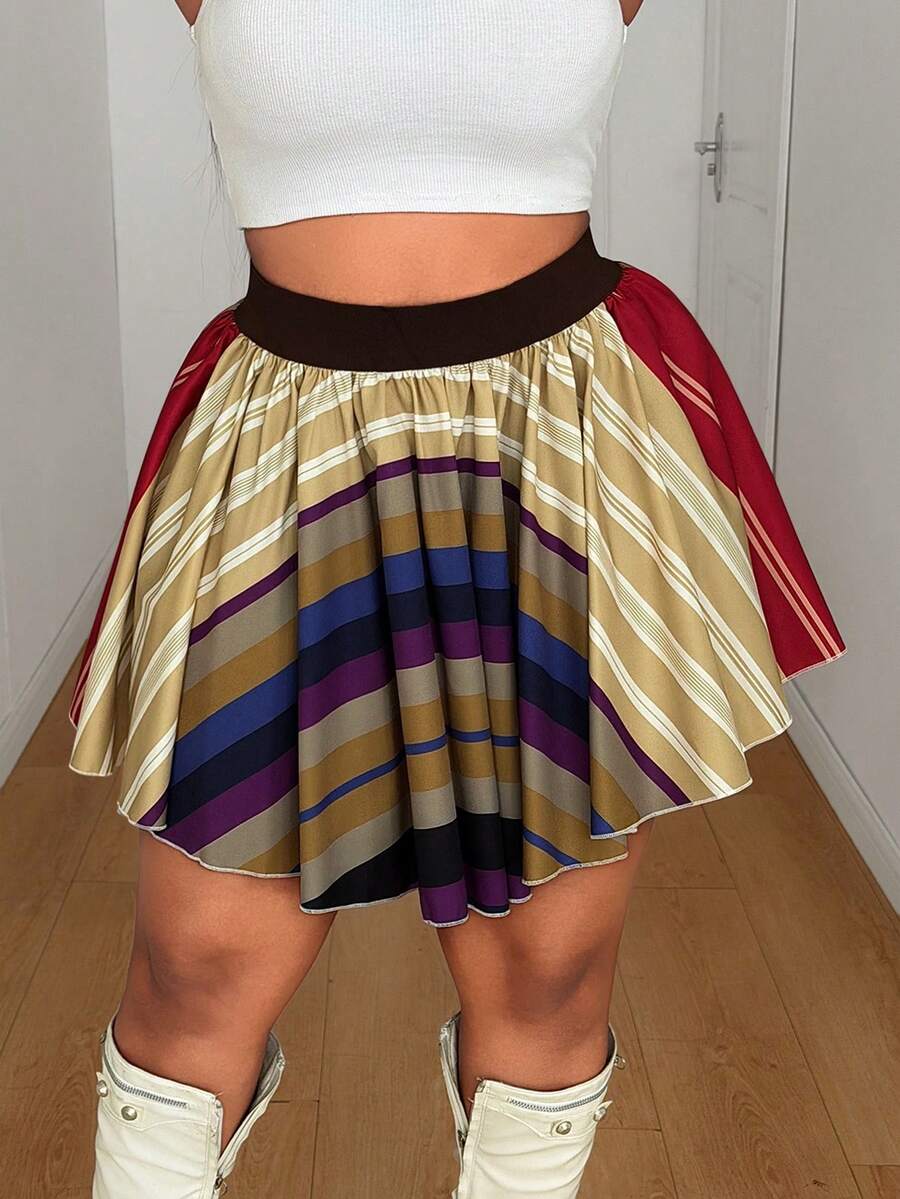 Maweii Plus Size Women's Sexy Vacation Multi-Color Super Short Flared Mini Skirt, Holiday & Street Chic - Multicolor - View 1