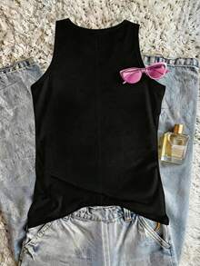 EMERY ROSE 2026 Camiseta de tirantes elegante con estampado floral retro para mujer, estilo Y2K - Negro - Ver 2