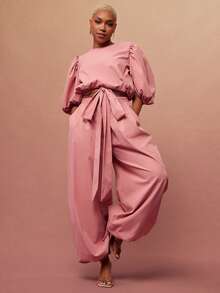 Vixey Solid Woven Elasticized Waistband Jogger Pants - Pink - View 2