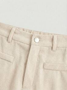 SHEIN 少女纯色复古简约灯芯绒罗纹裤，卡其色阔腿裤，秋冬长裤 - 杏色 - 查看 5