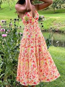 KARISMINA 女士优雅浪漫露背印花休闲连衣裙，春夏款 - 彩色 - 查看 8