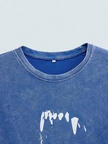 Modcrash Men's Casual Dropped Shoulder T-Shirt With Funny Lip Print, Summer - Royal Blue - View 3