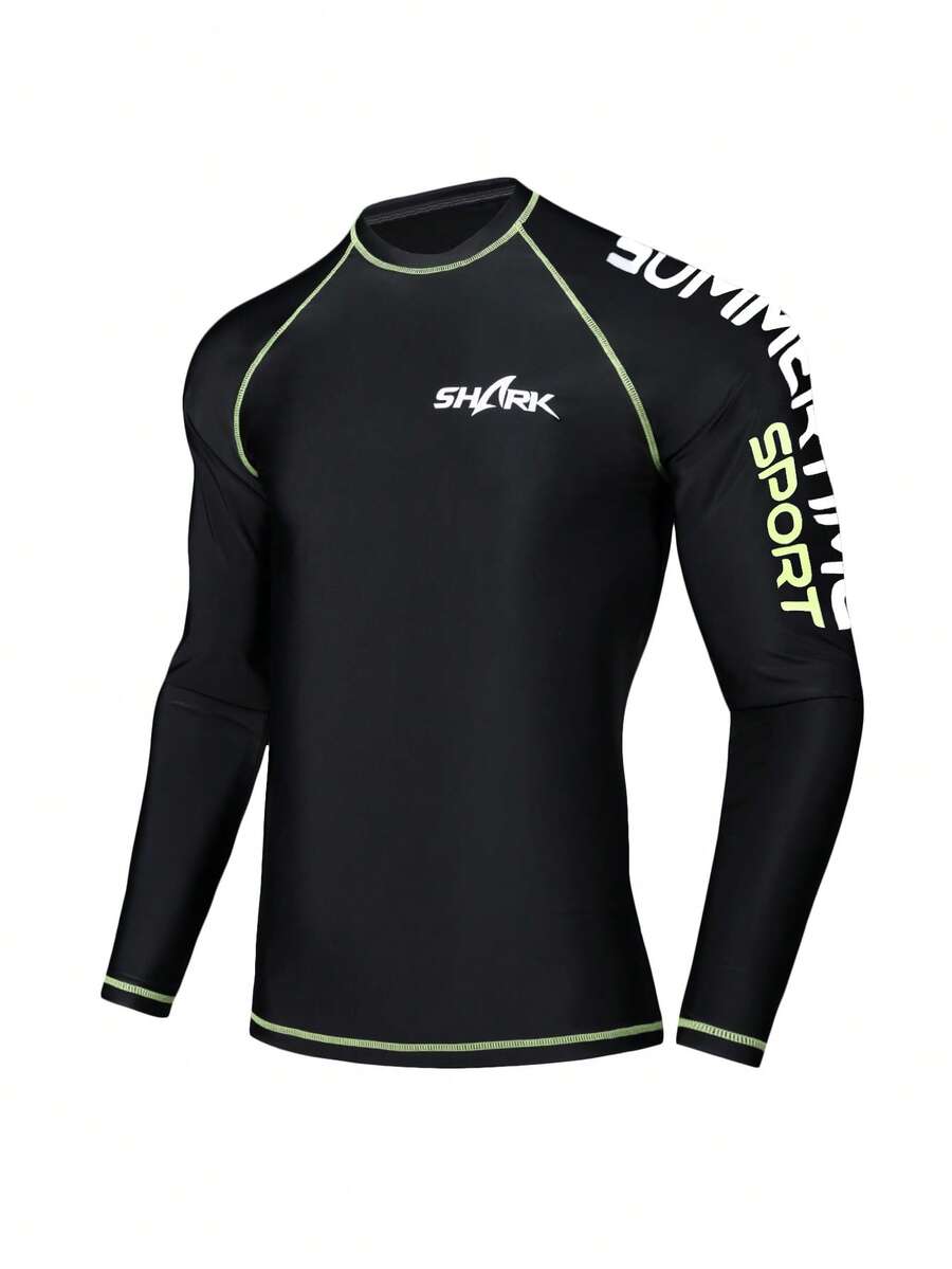 Manfinity KASUA 男士字母印花休闲沙滩度假防晒长袖泳衣 - 彩色 - 查看 1