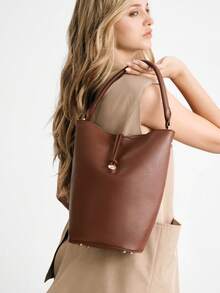 SHECARRY Women's Casual Bucket Shoulder Bag, Suitable For Daily Commute - Brown - View 7