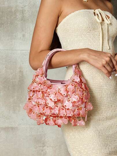 Viva Strut Ladies, Women Pink Acrylic Sheet Top Handle Bags, Fashionable, Personalized, Simple, Versatile, Street, Sweet And Cool Girls, Hot Girls,Y2k, For Date, Birthday, Evening, Date Nigh, Beach, Vacation, Holiday, Summer, Seaside, Beach Party