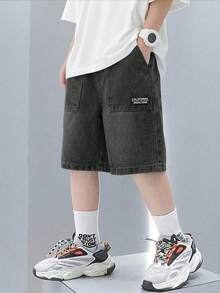 SHEIN Pantalones cortos de mezclilla azul para niño - Negro - Ver 3