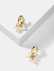 MOTF PREMIUM Pre Gold Plated Micro Inlaid Metallic Imitation Pearl Earrings - Yellow Gold - View 6