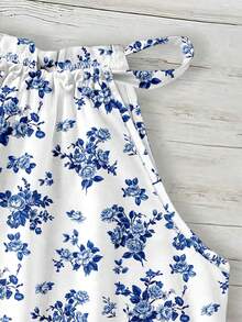 SHEIN LUNE 经典优雅蓝白花卉印花吊带背心 - 波西米亚风夏季度假上衣，适合海滩、邮轮、音乐节、演唱会、婚礼宾客、城市旅行、海岛度假、乡村音乐活动，也是一份贴心的母亲节礼物。 - 彩色 - 查看 3