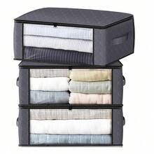Large Foldable Clothes Storage Bags With Window And Handles, Bags For Clothes, Blankets, Carpets, Gifts, Toys, Space-Saving Movable Storage Bags For Bedroom, Home, Closet, Wardrobe - Grey - View 9