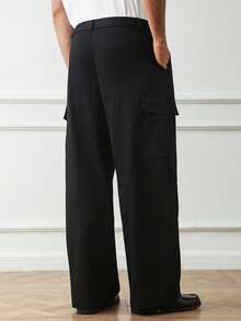 HUEFORM 男士清凉透气、抗皱复古风休闲宽松直筒工装裤，带口袋，居家通勤皆宜。 - 黑色 - 查看 2