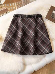 GlowEve CURVE Elegant Women's Fashion Plaid Short Skirt With Belt - Multicolor - View 4