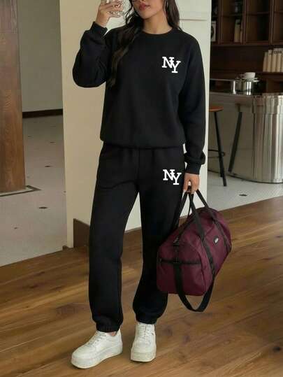 Conjunto de dos piezas, sudadera cuello redondo y pans