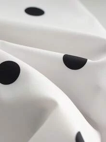 Franclia Women's Casual Versatile Ruffle Flare Sleeve White Blouse, V-Neck Pullover Shirt, Polka Dot Shirt, Dot Print Top, Cap Sleeve Shirt, Printed Tank Top, Summer Vacation Wear - Black and White - View 5