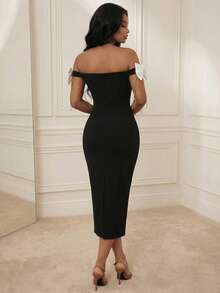 Playroots Women's New Arrival Off Shoulder Sexy Fitted Bowknot Mini Dress - Black - View 2