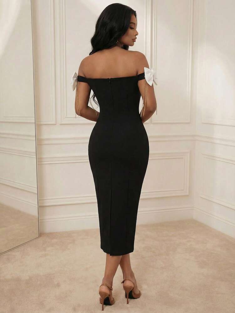 Women's New Arrival Off Shoulder Sexy Fitted Bowknot Mini Dress