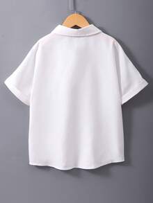 SHEIN Camisa de manga corta con cuello blanco para niñas, con bordado, estilo preppy versátil para la escuela y uso casual en primavera y verano - Blanco - Ver 2