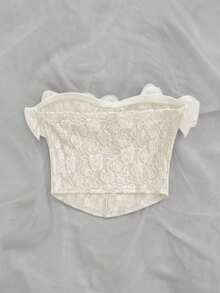 Soleia Women's Solid Color Ruffle Trim Bandeau Top White Ruffle Top White Top Cute White Top Sweetheart Neckline Tops,Summer Top - Apricot - View 2