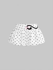 ROMWE Kawaii Heart Print Cat Tail Embroidery Bow Shorts - White - View 1