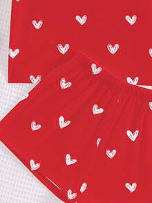 情人节，可爱手绘彩色爱心印花，少女休闲简约红色圆领短袖短裤睡衣套装，适合夏季，Y2K风格，可爱，儿童舒适日常时尚，儿童秋季时尚，秋季新款，Blossom Vogue，K-Pop，K-Pop，女孩套装，两件套，#平价时尚，周末穿搭，儿童套装，情人节，舒适的春夏风格 - 彩色 - 查看 6