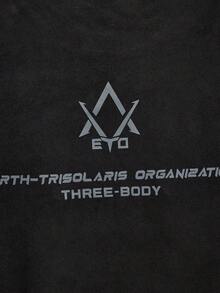 Modcrash 男士夏季字母印花复古短袖T恤，落肩休闲圆领宽松T恤，适合日常通勤、送给男朋友、外出、秋季穿着，复古美式风格，男女皆宜，宽松版型夏季服装——适合日常穿着和夏季度假穿着。 - 黑色 - 查看 6