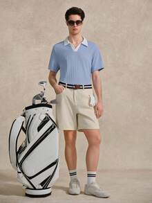 Courvante Áo polo nam tay ngắn, chất liệu dệt kim, kiểu dáng thường ngày, phong cách Old Money, thích hợp cho tennis và golf, có túi, thoáng khí, quà tặng Ngày của Cha. - Màu xanh lam - Xem 6