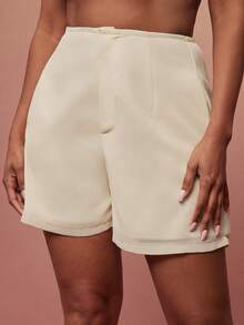 Vixey 带衬里的纯色雪纺高腰短裤 - 淡黃色 - 查看 4