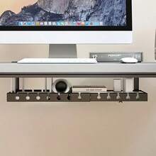 1 pieza Bandeja ajustable para gestión de cables debajo del escritorio, soporte para regleta de enchufes, organizador de cables, canal de cables oculto, organizador de cables de escritorio, estante para router y cables de datos, caja organizadora de cables, para hogar, oficina, dormitorio, sala de estar, negro - Multicolor - Ver 5