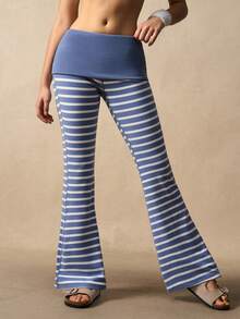 VARSIVA Women's Fold-Over Waist Striped Flare Leg Sports Pants - Multicolor - View 6