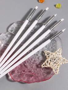 5pcs/Set Nail Art Brushes, Silicone Tip, White Nail Sculpture Pen, Drawing Pen, Suitable For Acrylic Carving, Nail Carving, Relief, Hollow Carving, Rhinestone Dotting Tool Set, 3D Nail Art, DIY Nail Art Pen, Nail Rhinestone Dotting Pen - Multicolor - View 6