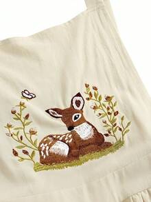 ROMWE Fairycore 大码复古刺绣鹿花卉休闲连衣裙 - 杏色 - 查看 2