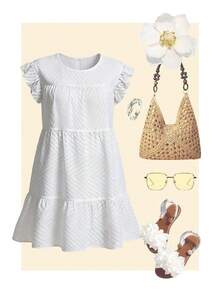 Travachic 2026 Nuovo Vestito Smock da Donna Stile Vacanza, Maniche Corte, Scollo Tondo, Tinta Unita - Bianco - Visualizzare 3