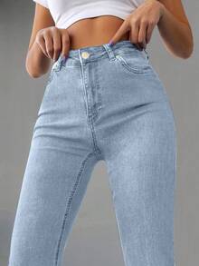 98%Cotton Slim Fit Flared Jeans - Light Wash - View 4